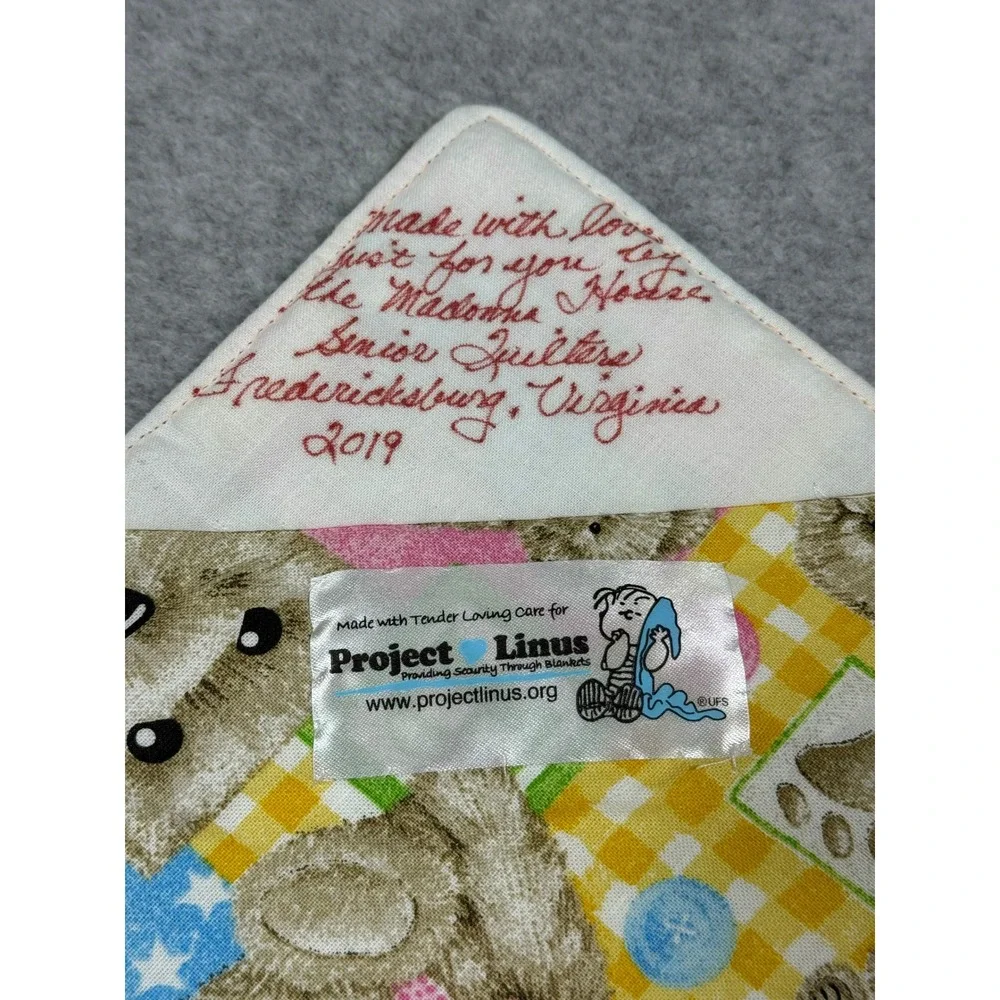 Handmade Hello Kitty Patchwork Baby Quilt Reversible Teddy Bear 34x34 Linus
